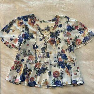Kimchi Blue Rose Print Peplum Blouse | Size M